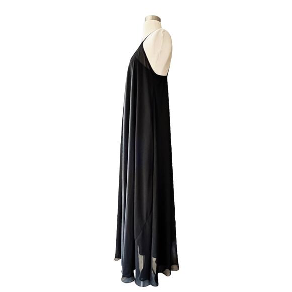 ALEF ALEF Black Maxi Chiffon Dress Sleeveless Gold Contrast Size 0 Small Israeli - Picture 2 of 8